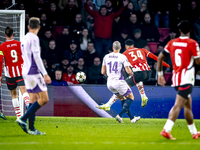 PSV Eindhoven midfielder Ismael Saibari scores the 3-0, but the goal is rejected during the match between PSV and Girona at the Philips Stad...