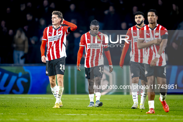 PSV Eindhoven forward Johan Bakayoko scores the 3-0 and celebrates the goal during the match between PSV and Girona at the Philips Stadium f...