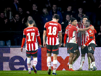 PSV Eindhoven forward Johan Bakayoko scores the 3-0 and celebrates the goal during the match between PSV and Girona at the Philips Stadium f...