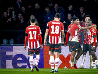 PSV Eindhoven forward Johan Bakayoko scores the 3-0 and celebrates the goal during the match between PSV and Girona at the Philips Stadium f...