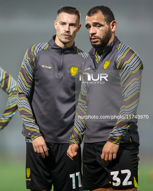 #11, Billy Bodin, and #32, Mason Bennett of Burton Albion participate in the Sky Bet League 1 match between Burton Albion and Crawley Town a...