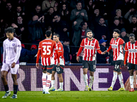 PSV Eindhoven midfielder Ismael Saibari celebrates the goal during the match between PSV and Girona at the Philips Stadium for the UEFA Cham...