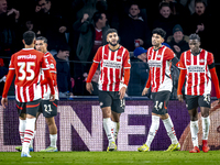 PSV Eindhoven midfielder Ismael Saibari celebrates the goal during the match between PSV and Girona at the Philips Stadium for the UEFA Cham...