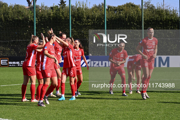 F.C. Como Women play during the round of 16 of Coppa Italia Femminile between S.S. Lazio and F.C. Como at the Mirko Fersini Stadium in Forme...