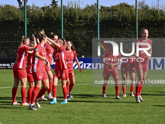 F.C. Como Women play during the round of 16 of Coppa Italia Femminile between S.S. Lazio and F.C. Como at the Mirko Fersini Stadium in Forme...