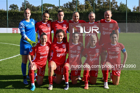 F.C. Como Women players pose for a team photo during the round of 16 of Coppa Italia Femminile between S.S. Lazio and F.C. Como at the Mirko...