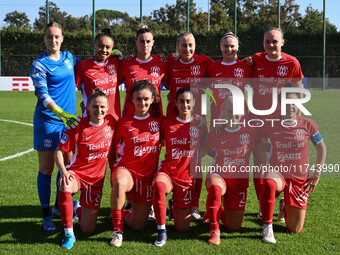 F.C. Como Women players pose for a team photo during the round of 16 of Coppa Italia Femminile between S.S. Lazio and F.C. Como at the Mirko...