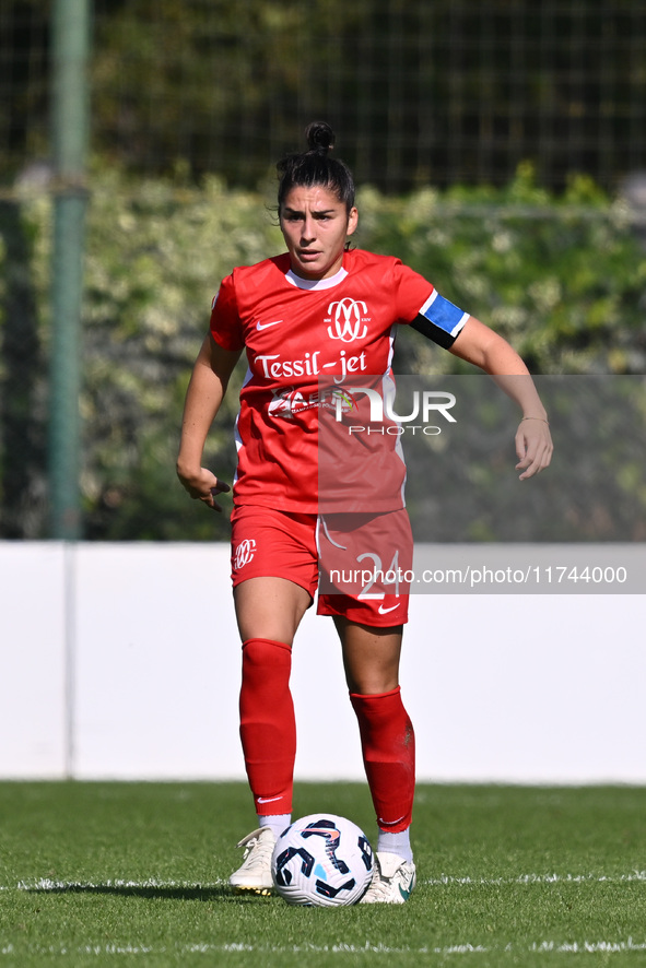 Giulia Rizzon of F.C. Como Women plays during the round of 16 of Coppa Italia Femminile between S.S. Lazio and F.C. Como at the Mirko Fersin...