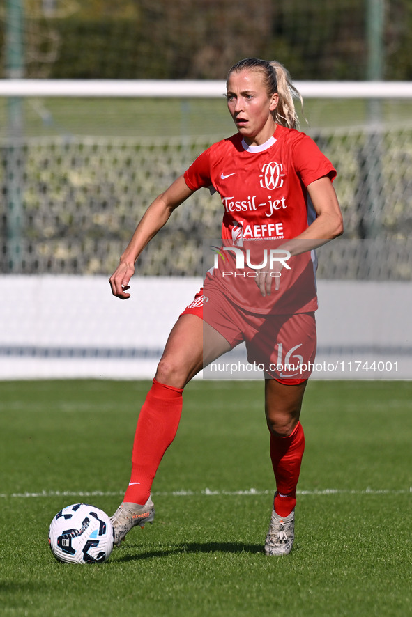 Julia Karlernas of F.C. Como Women participates in the round of 16 of Coppa Italia Femminile between S.S. Lazio and F.C. Como at the Mirko F...