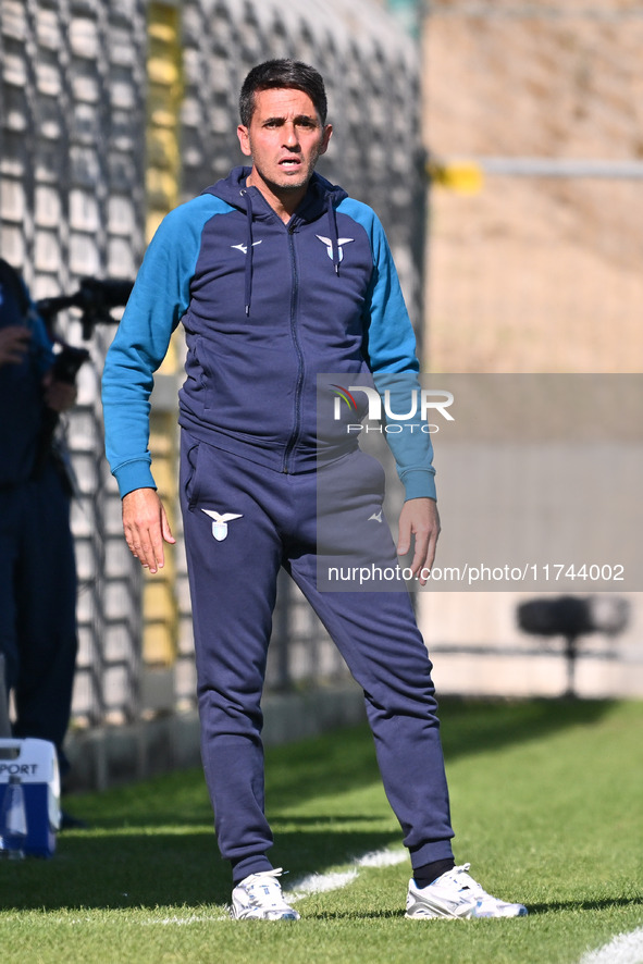 Gianluca Grassadonia coaches S.S. Lazio during the round of 16 of the Coppa Italia Femminile between S.S. Lazio and F.C. Como at the Mirko F...