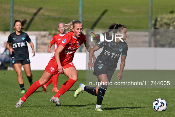 Julia Karlernas of F.C. Como Women and Ines Bellomou of S.S. Lazio participate in the round of 16 of Coppa Italia Femminile between S.S. Laz...