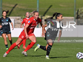 Julia Karlernas of F.C. Como Women and Ines Bellomou of S.S. Lazio participate in the round of 16 of Coppa Italia Femminile between S.S. Laz...