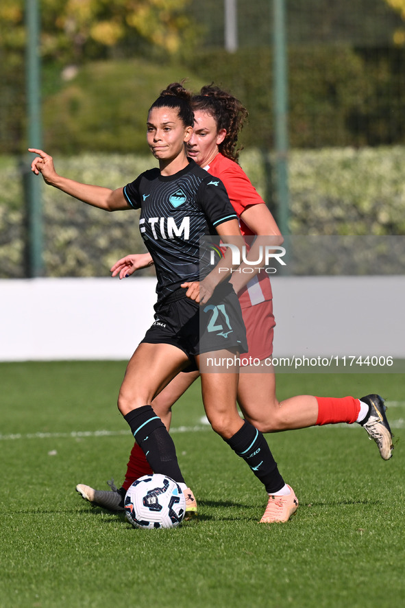 Sofia Colombo of S.S. Lazio and Alma Hilaj of F.C. Como Women participate in the round of 16 of Coppa Italia Femminile between S.S. Lazio an...