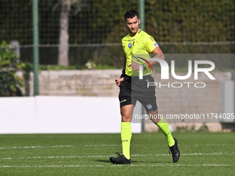 Referee Alessio Amadei officiates during the round of 16 of Coppa Italia Femminile between S.S. Lazio and F.C. Como at the Mirko Fersini Sta...