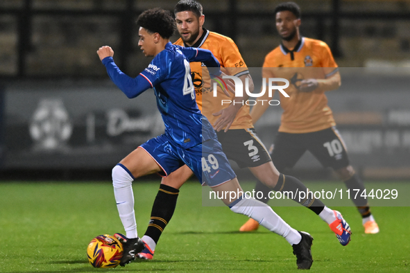 Richard Olise (49 Chelsea) goes forward during the EFL Trophy match between Cambridge United and Chelsea Under 21s at the Cledara Abbey Stad...