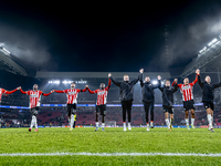 Players of PSV celebrate the victory after the game during the match between PSV and Girona at the Philips Stadium for the UEFA Champions Le...