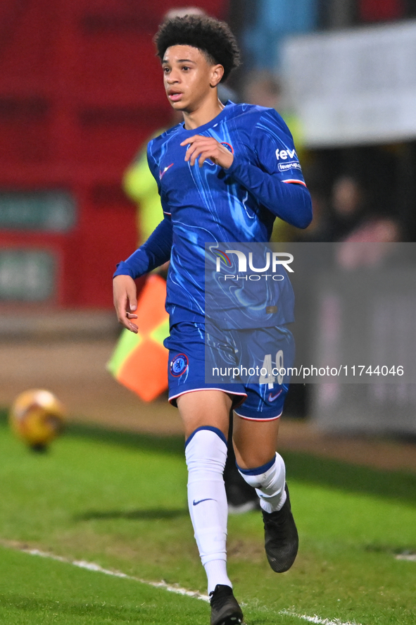 Richard Olise (49 Chelsea) participates in the EFL Trophy match between Cambridge United and Chelsea Under 21s at the Cledara Abbey Stadium...