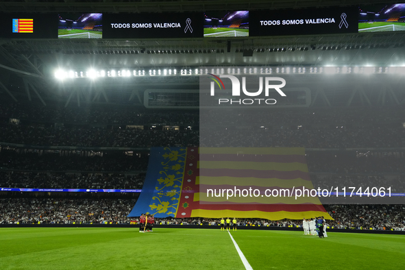 Moment of silence in memory of the victims of the Valencia floods prior to the UEFA Champions League 2024/25 League Phase MD4 match between...