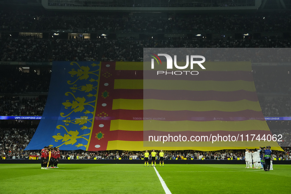 Moment of silence in memory of the victims of the Valencia floods prior to the UEFA Champions League 2024/25 League Phase MD4 match between...