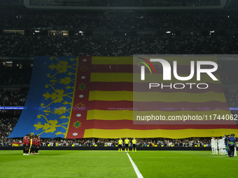 Moment of silence in memory of the victims of the Valencia floods prior to the UEFA Champions League 2024/25 League Phase MD4 match between...