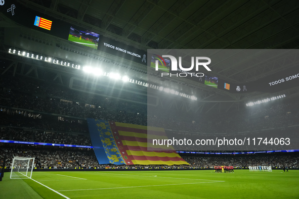 Moment of silence in memory of the victims of the Valencia floods prior to the UEFA Champions League 2024/25 League Phase MD4 match between...