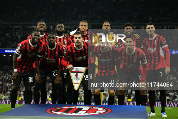 Milan line up during the UEFA Champions League 2024/25 League Phase MD4 match between Real Madrid C.F. and AC Milan at Estadio Santiago Bern...