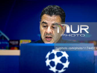 Girona FC trainer Miguel Angel Sanchez Munoz (Michel) speaks during the press conference after the match between PSV and Girona at the Phili...