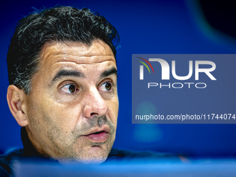 Girona FC trainer Miguel Angel Sanchez Munoz (Michel) speaks during the press conference after the match between PSV and Girona at the Phili...