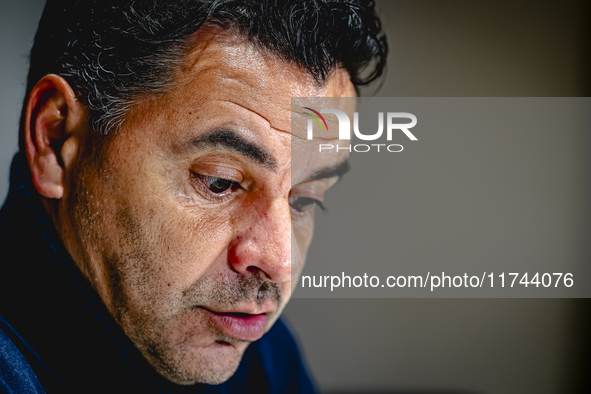 Girona FC trainer Miguel Angel Sanchez Munoz (Michel) speaks during the press conference after the match between PSV and Girona at the Phili...