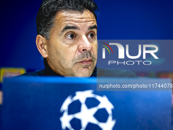 Girona FC trainer Miguel Angel Sanchez Munoz (Michel) speaks during the press conference after the match between PSV and Girona at the Phili...