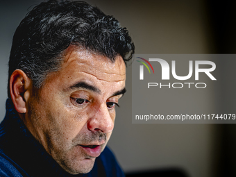 Girona FC trainer Miguel Angel Sanchez Munoz (Michel) speaks during the press conference after the match between PSV and Girona at the Phili...