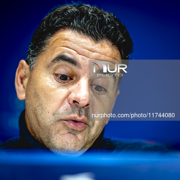 Girona FC trainer Miguel Angel Sanchez Munoz (Michel) speaks during the press conference after the match between PSV and Girona at the Phili...