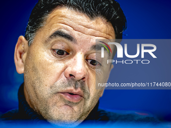 Girona FC trainer Miguel Angel Sanchez Munoz (Michel) speaks during the press conference after the match between PSV and Girona at the Phili...