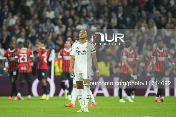 Kylian Mbappe centre-forward of Real Madrid and France dejected after Milan's goal during the UEFA Champions League 2024/25 League Phase MD4...