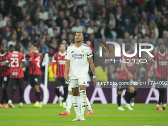 Kylian Mbappe centre-forward of Real Madrid and France dejected after Milan's goal during the UEFA Champions League 2024/25 League Phase MD4...