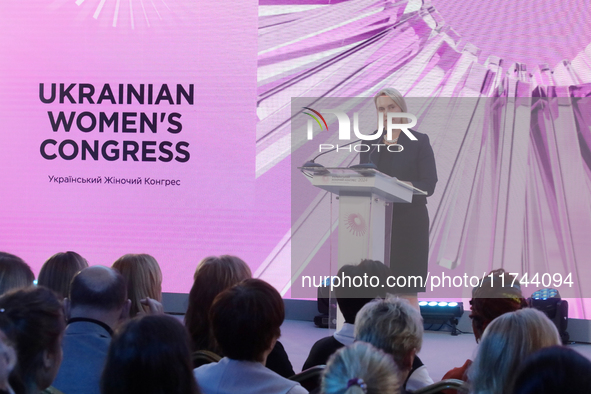 Ambassador of the United States to Ukraine Bridget Brink attends the opening of the Eighth Ukrainian Women's Congress in Kyiv, Ukraine, on N...