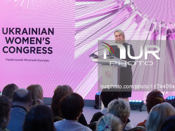 Ambassador of the United States to Ukraine Bridget Brink attends the opening of the Eighth Ukrainian Women's Congress in Kyiv, Ukraine, on N...