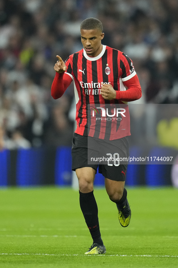 Malick Thiaw centre-back of AC Milan and Germany celebrates after scoring his sides first goal during the UEFA Champions League 2024/25 Leag...