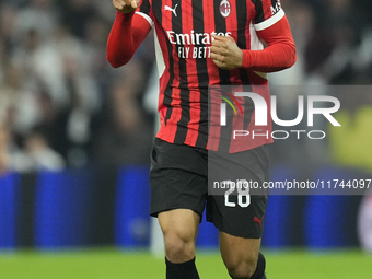 Malick Thiaw centre-back of AC Milan and Germany celebrates after scoring his sides first goal during the UEFA Champions League 2024/25 Leag...