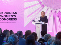 Deputy Speaker of the Verkhovna Rada of Ukraine, Olena Kondratiuk, delivers a speech during the opening of the Eighth Ukrainian Women's Cong...