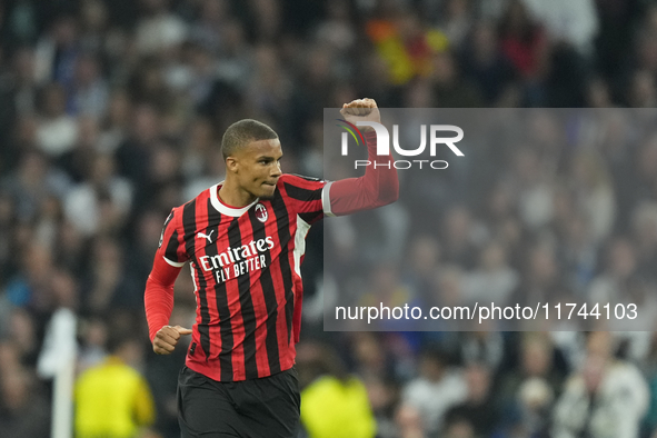 Malick Thiaw centre-back of AC Milan and Germany celebrates after scoring his sides first goal during the UEFA Champions League 2024/25 Leag...