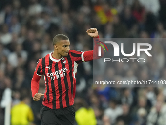 Malick Thiaw centre-back of AC Milan and Germany celebrates after scoring his sides first goal during the UEFA Champions League 2024/25 Leag...