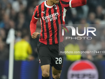 Malick Thiaw centre-back of AC Milan and Germany celebrates after scoring his sides first goal during the UEFA Champions League 2024/25 Leag...