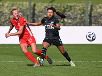 Julia Karlernas of F.C. Como Women and Ines Bellomou of S.S. Lazio participate in the round of 16 of Coppa Italia Femminile between S.S. Laz...