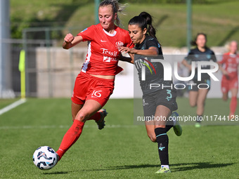 Julia Karlernas of F.C. Como Women and Ines Bellomou of S.S. Lazio participate in the round of 16 of Coppa Italia Femminile between S.S. Laz...