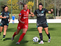 Julia Karlernas of F.C. Como Women and Clarisse Le Bihan of S.S. Lazio participate in the round of 16 of Coppa Italia Femminile between S.S....