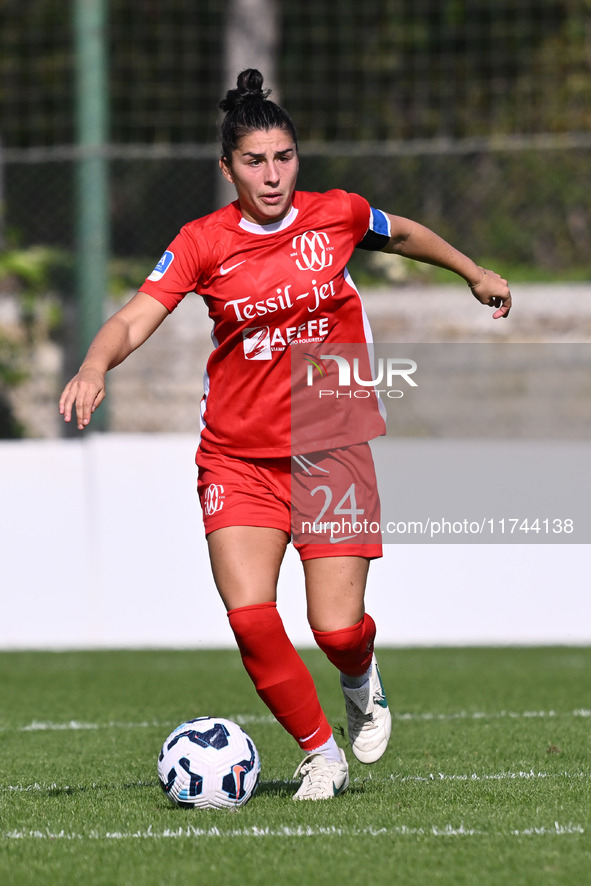 Giulia Rizzon of F.C. Como Women participates in the round of 16 of Coppa Italia Femminile between S.S. Lazio and F.C. Como at the Mirko Fer...