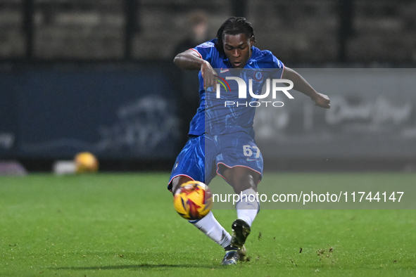 Donnell McNeilly (57 Chelsea) passes the ball during the EFL Trophy match between Cambridge United and Chelsea Under 21s at the Cledara Abbe...