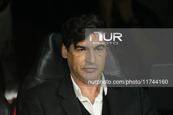 Paulo Fonseca head coach of AC Milan during the UEFA Champions League 2024/25 League Phase MD4 match between Real Madrid C.F. and AC Milan a...