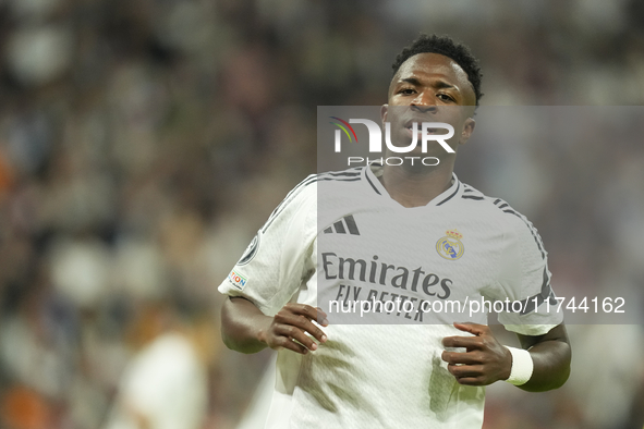 Vinicius Junior left winger of Real Madrid and Brazil during the UEFA Champions League 2024/25 League Phase MD4 match between Real Madrid C....